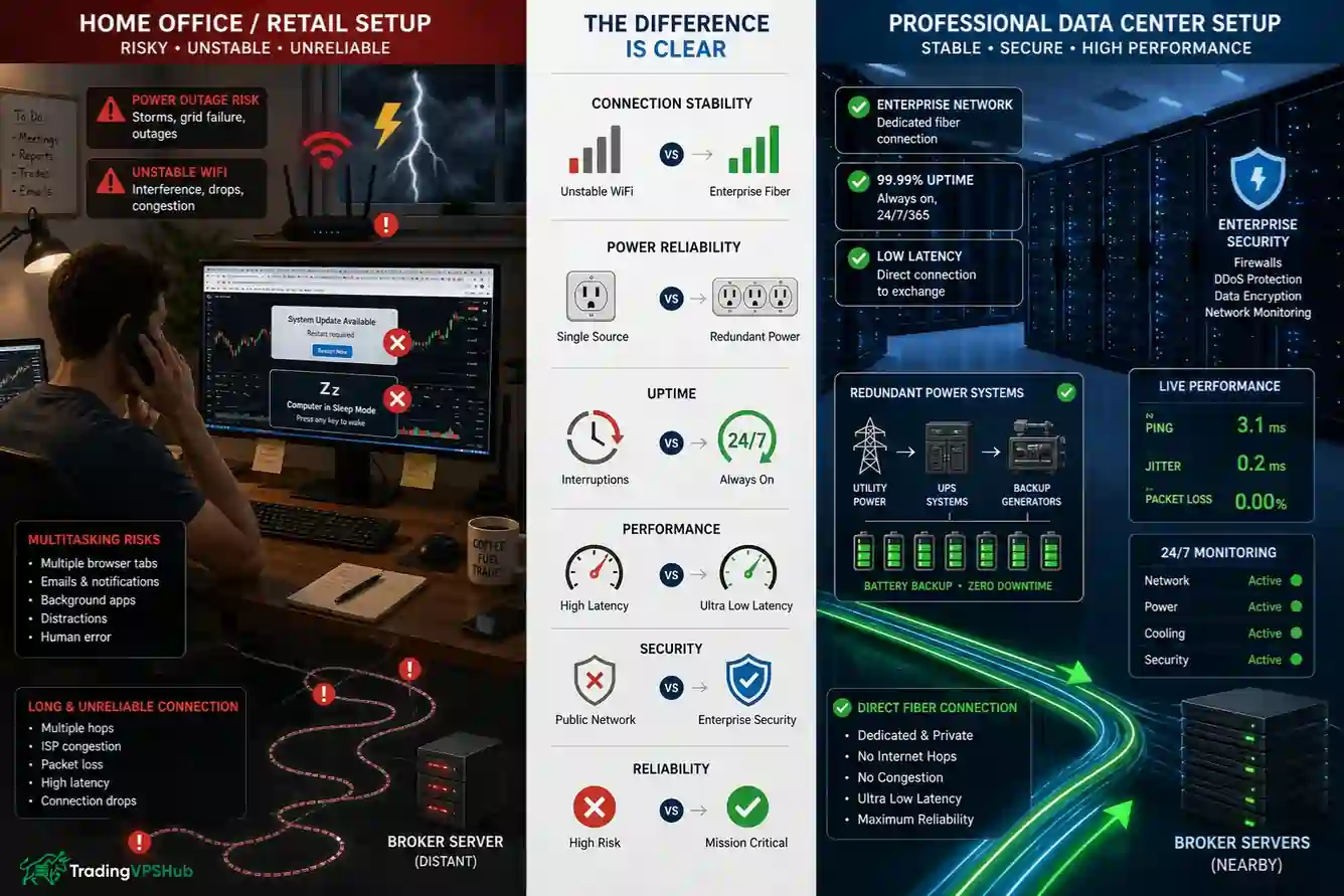 What Is a Forex VPS? Complete Guide for Traders (2026) 4 Forex VPS Versus Home Computer Setups