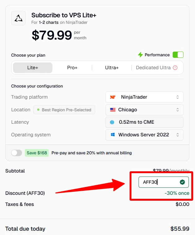 QuantVPS Coupon: 30% Off + $41.99 VPS Deal for Traders (2026) 13 Applying QuantVPS Discount Code
