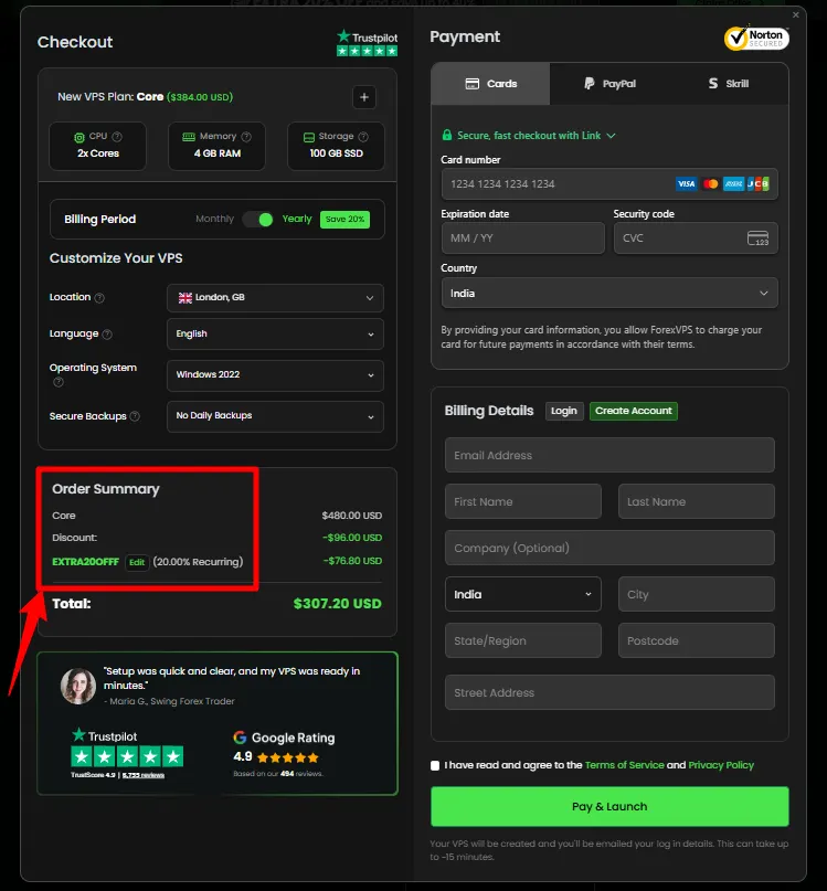 ForexVPS.net Coupon 2026: Code EXTRA20OFF Cuts VPS Prices by 36% 5 Enter EXTRA20OFF at checkout in ForexVPS.net
