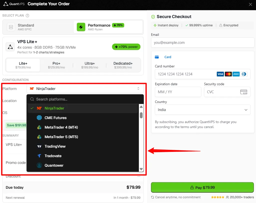 Install the platform and go in QuantVPS