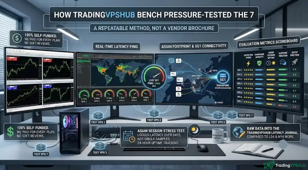 TradingVPSHub performance testing across seven VPS providers